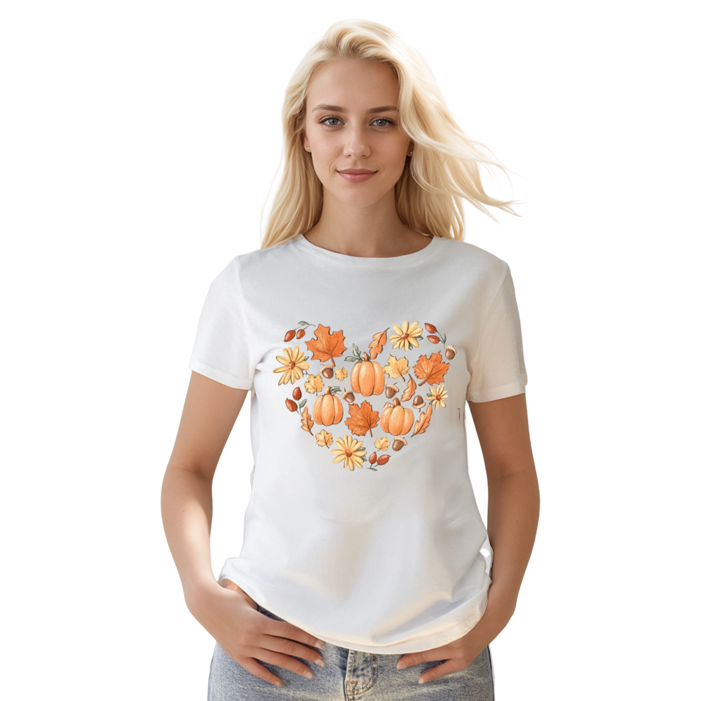 Adult Unisex Halloween Leaves And Pumpkins White T-shirt Costume