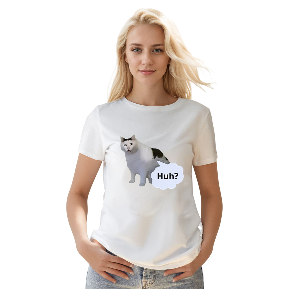 Adult Unisex Huh Cat Internet Meme Tee Trending White T-shirt Costume