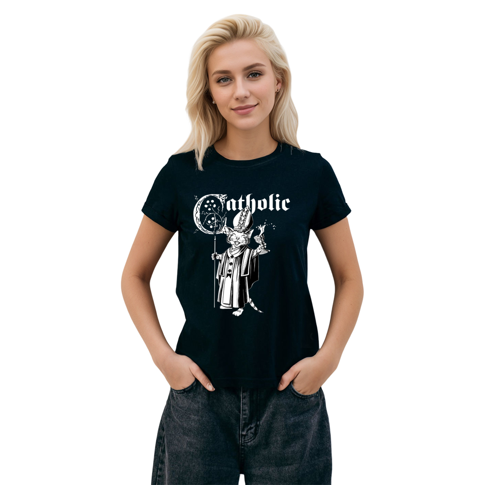 Adult Unisex Catholic Cat Pet Lover Black T-shirt Costume