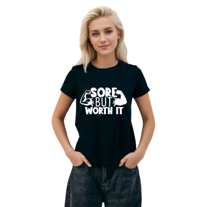 Adult Unisex Funny Gym Work Sore But Worth It Black T-shirt Costume