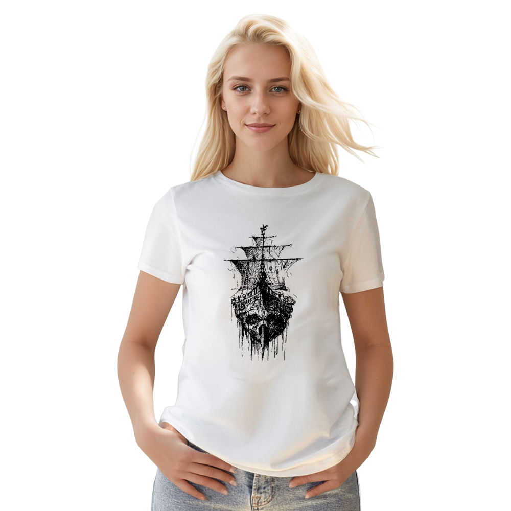 Adult Unisex Pirate Skull Ghost White Pirate Lover T-shirt Costume