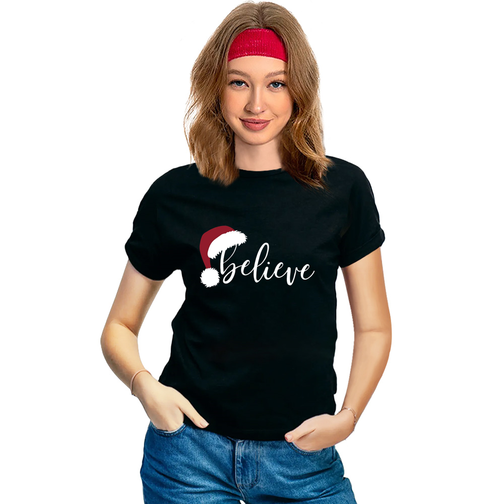Adult Unisex Xmas Believe Christmas Festival Black T-shirt Costume