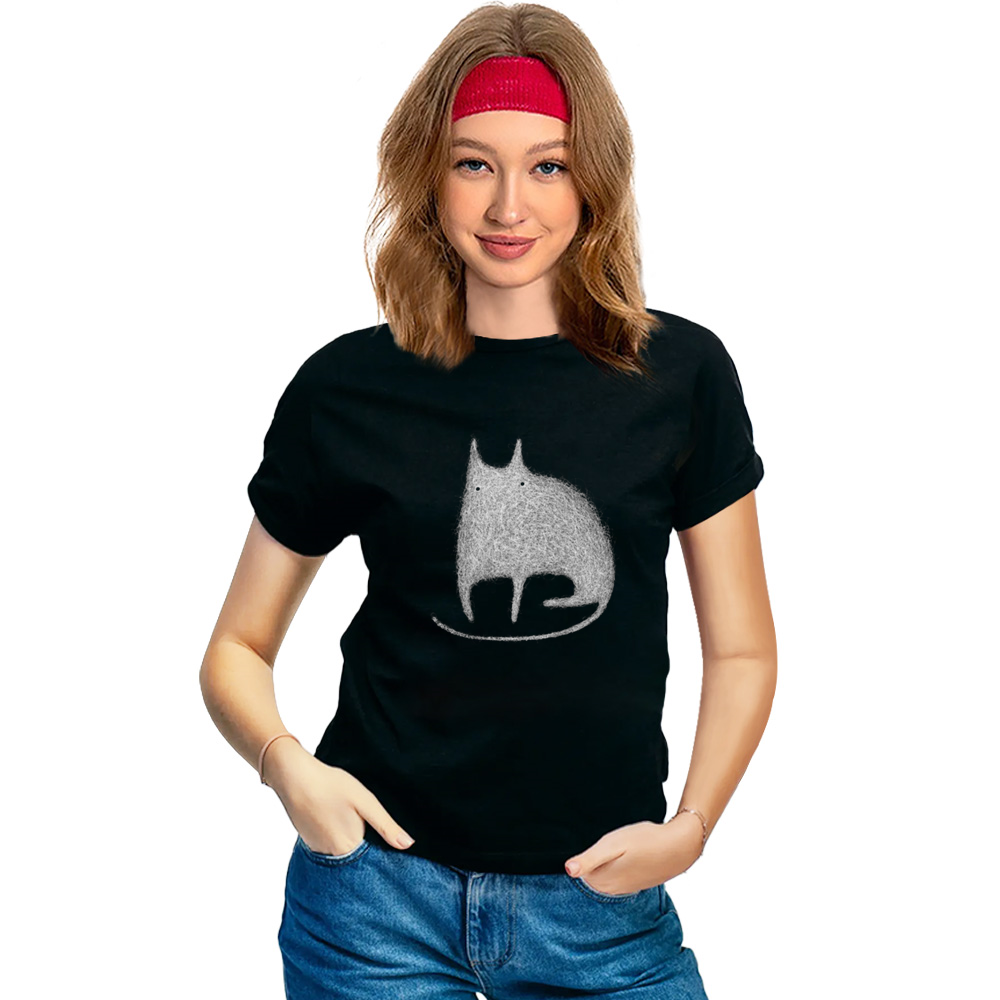 Adult Unisex Cute Cat Abstract Art Black Festival T-shirt