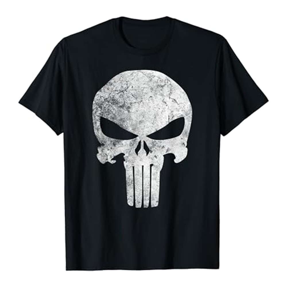 Adult Unisex Skull Symbol Distressed Horror Skull Halloween Black T-shirt Costume
