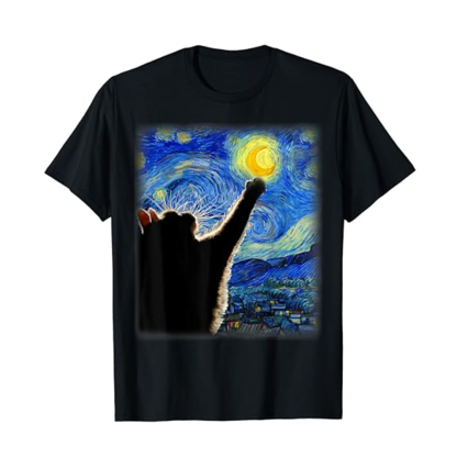 Adult Unisex Starry Night Cat Black Short Sleeve T-shirt Outfits Top Costume