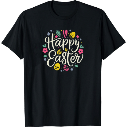 Adult Easter Happy Easter Black Short Sleeve T-shirt Outfits Top Costume