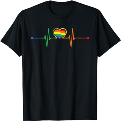 Adult Pride Month Rainbow Heartbeat Black T-shirt Costume