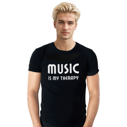 Adult Unisex Music Is My Therapy Music Festival Black T-shirt Costume