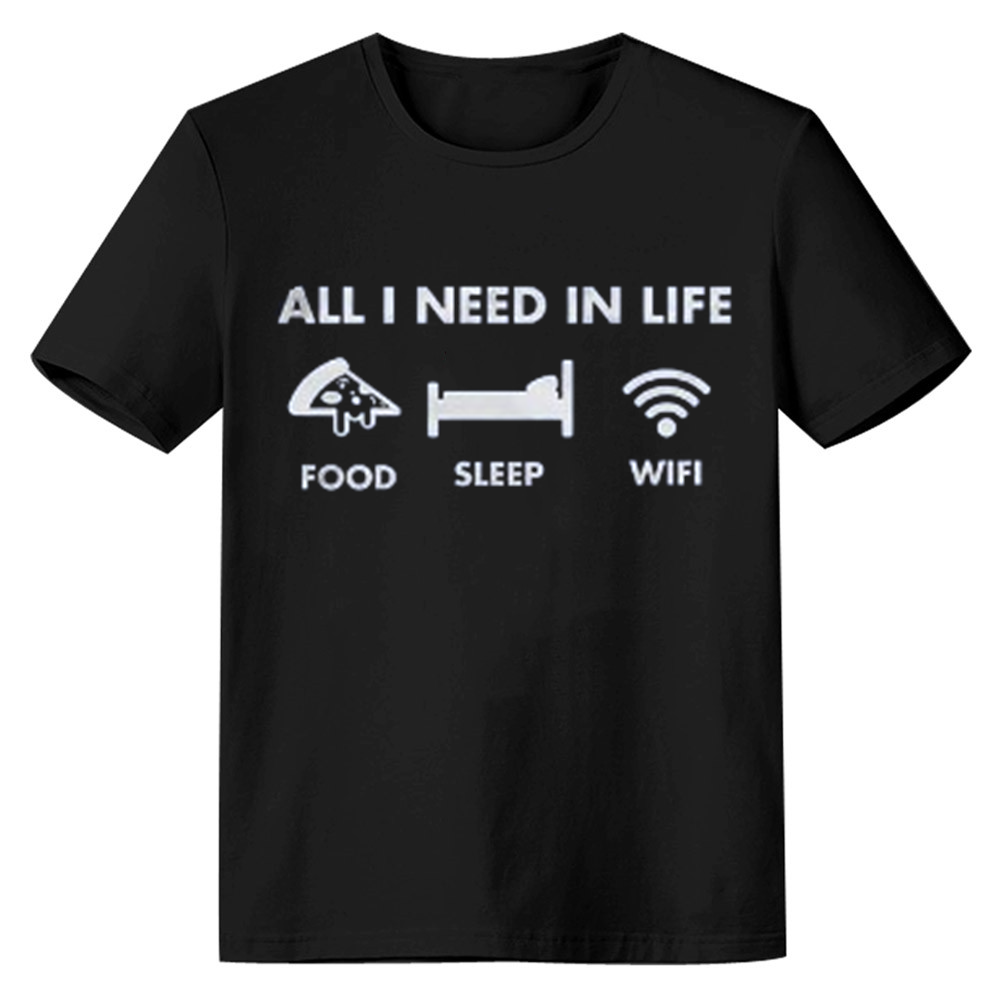 Adult Unisex I Need In Life Food Sleep WiFi Black T-shirt Costume