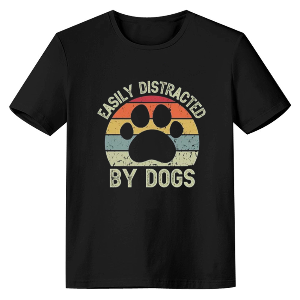 Adult Unisex Easily Distracted by Dogs Pet Lover Black T-shirt Costume