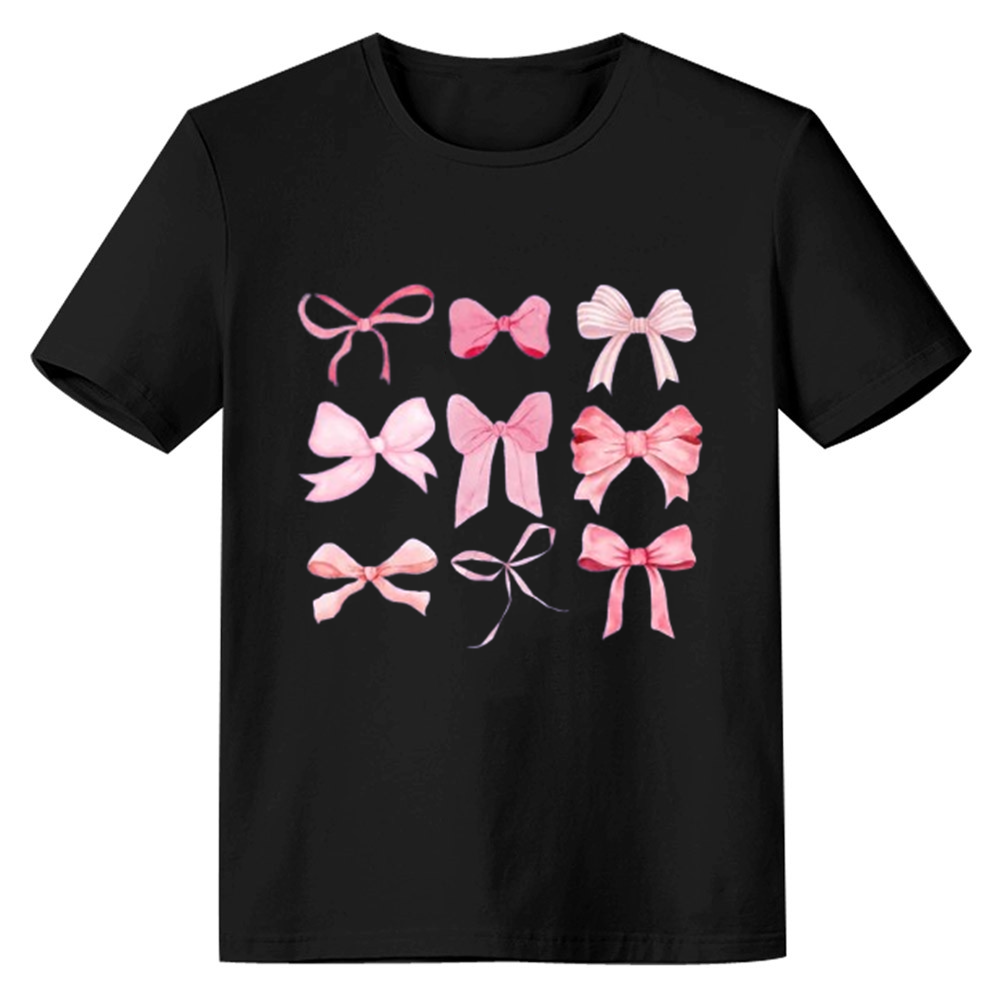 Adult Woman Summer Cute Graphic Ribbon Bow Black T-shirt Costume