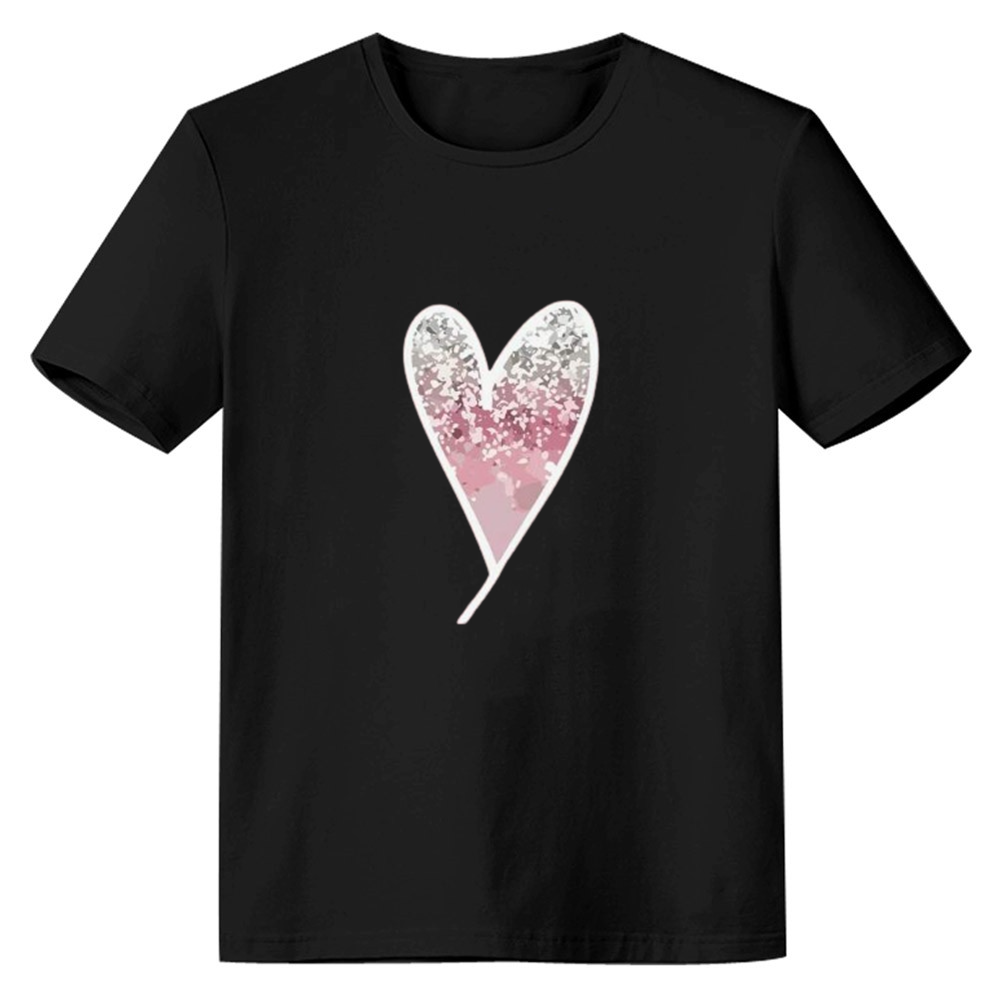 Adult Women Heart Print Short Sleeve Black T-shirt Costume
