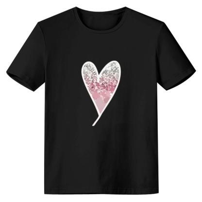 Adult Women Heart Print Short Sleeve Black T-shirt Costume
