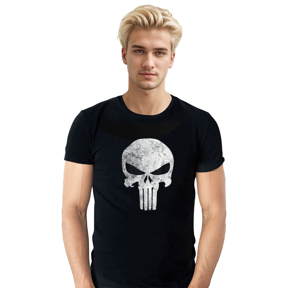 Adult Unisex Skull Symbol Distressed Horror Skull Halloween Black T-shirt Costume