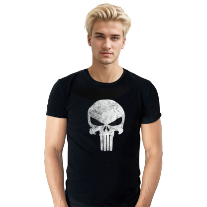 Adult Unisex Skull Symbol Distressed Horror Skull Halloween Black T-shirt Costume