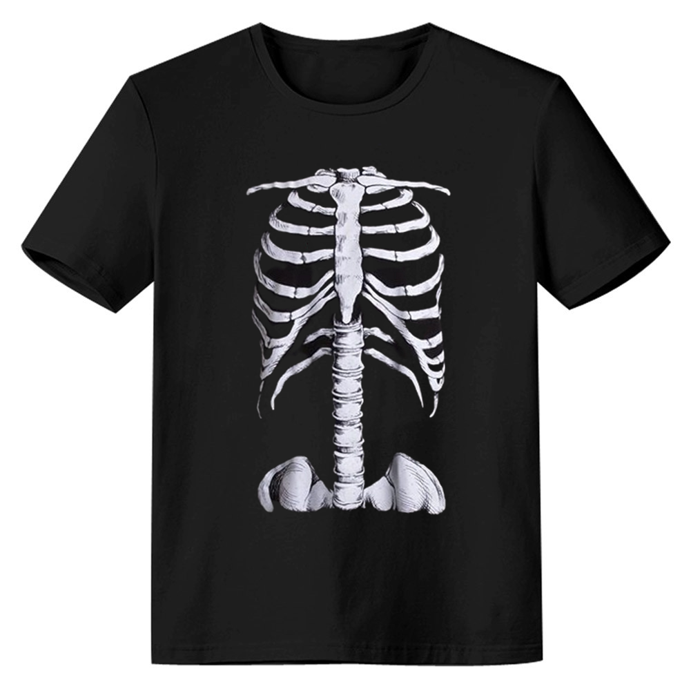 Adult Unisex Skeleton Rib Cage Jumbo Halloween Black T-shirt Costume