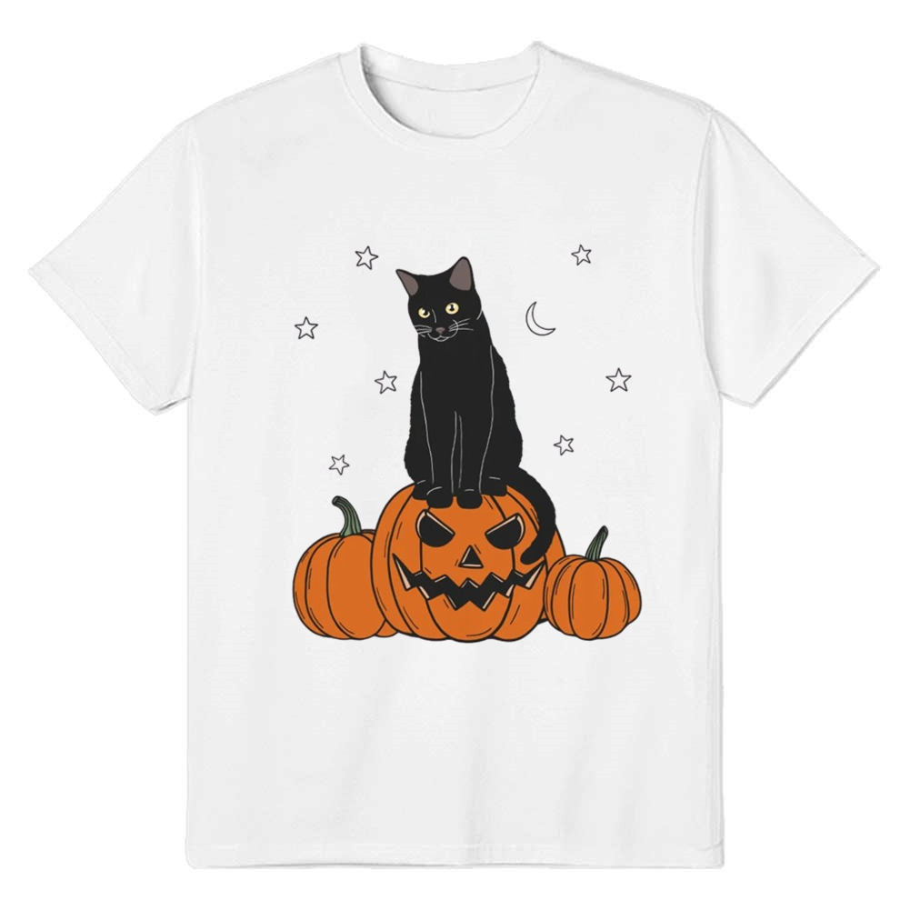 Adult Unisex Halloween Pumpkin Cat White T-shirt Costume
