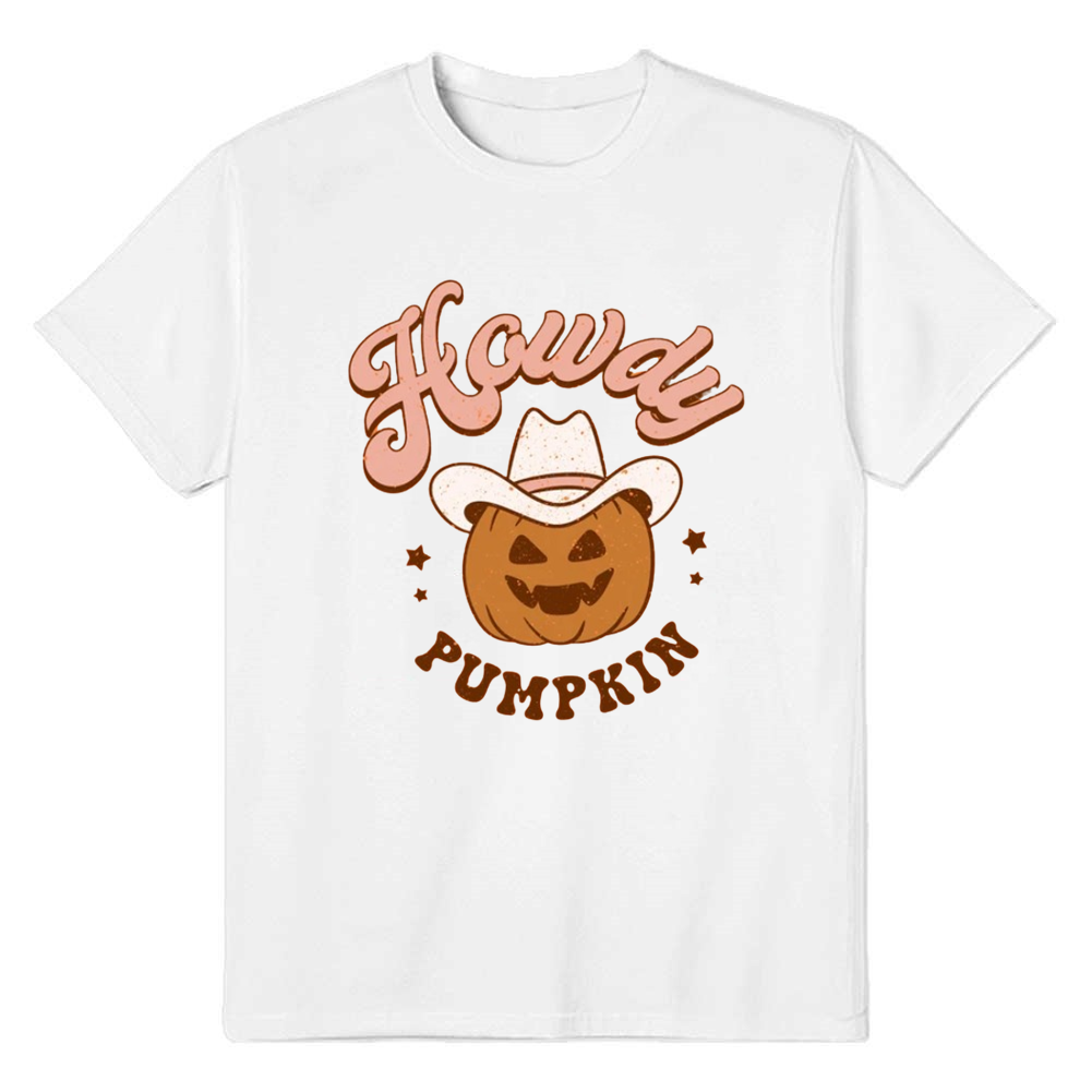 Adult Unisex Halloween Pumpkin Howdy White T-shirt Costume