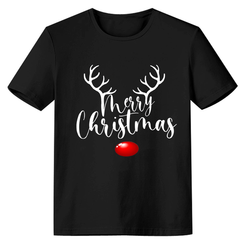 Adult Unisex Xmas Merry Christmas Antler Festival Black T-shirt Costume
