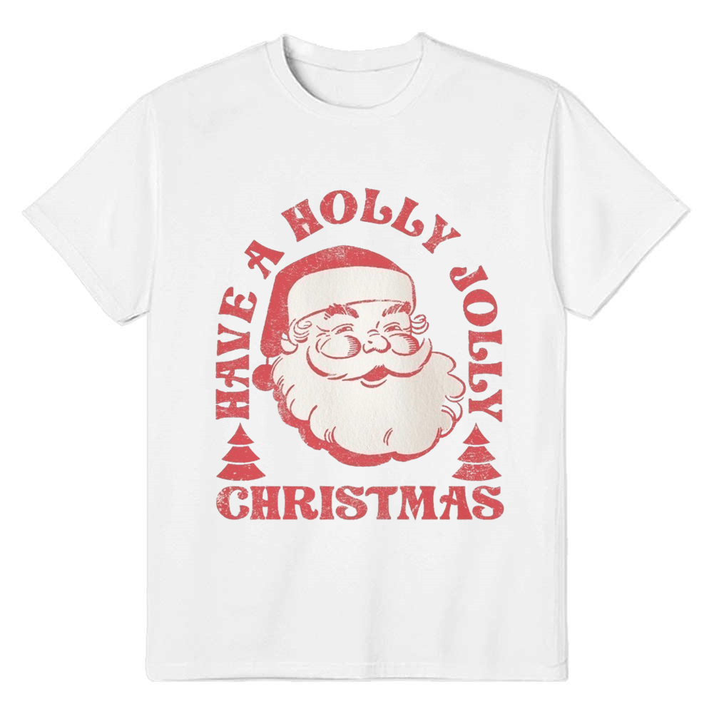 Adult Unisex Vintage Santa Graphic Christmas Festival White T-shirt