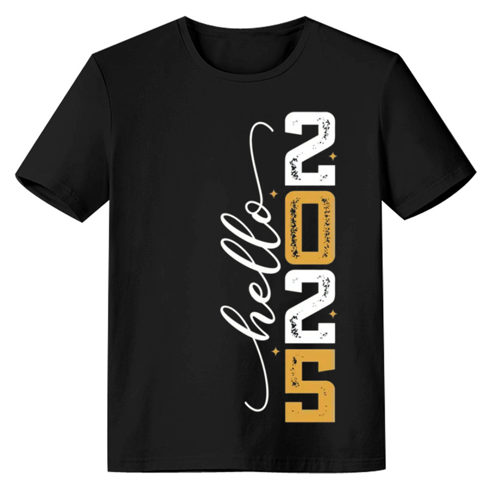 Adult Unisex Hello 2025 New Year Black Festival T-shirt