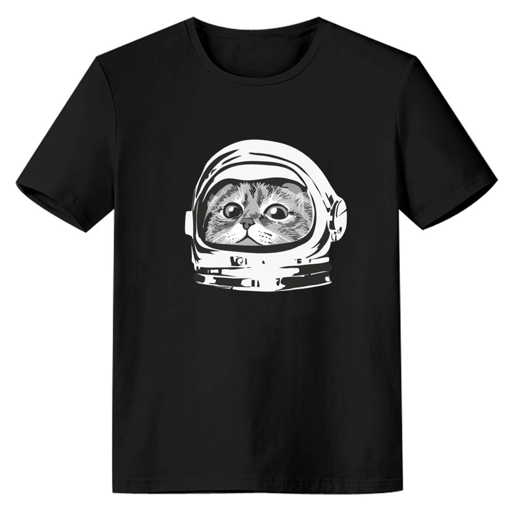 Adult Unisex Astronaut Cat Funny Pet Lover Black T-shirt