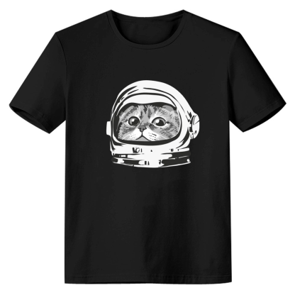 Adult Unisex Astronaut Cat Funny Pet Lover Black T-shirt
