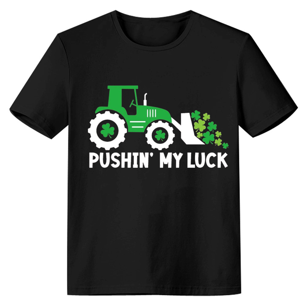 Adult Unisex St. Patrick's Day Tractor Black T-shirt