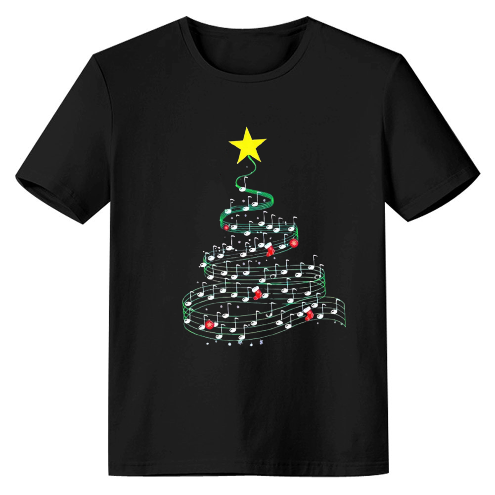 Adult Unisex Christmas Tree Music Lover Black T-shirt