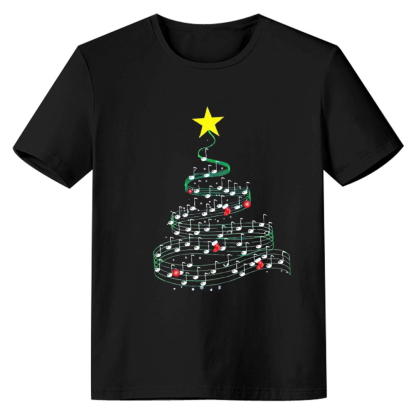 Adult Unisex Christmas Tree Music Lover Black T-shirt