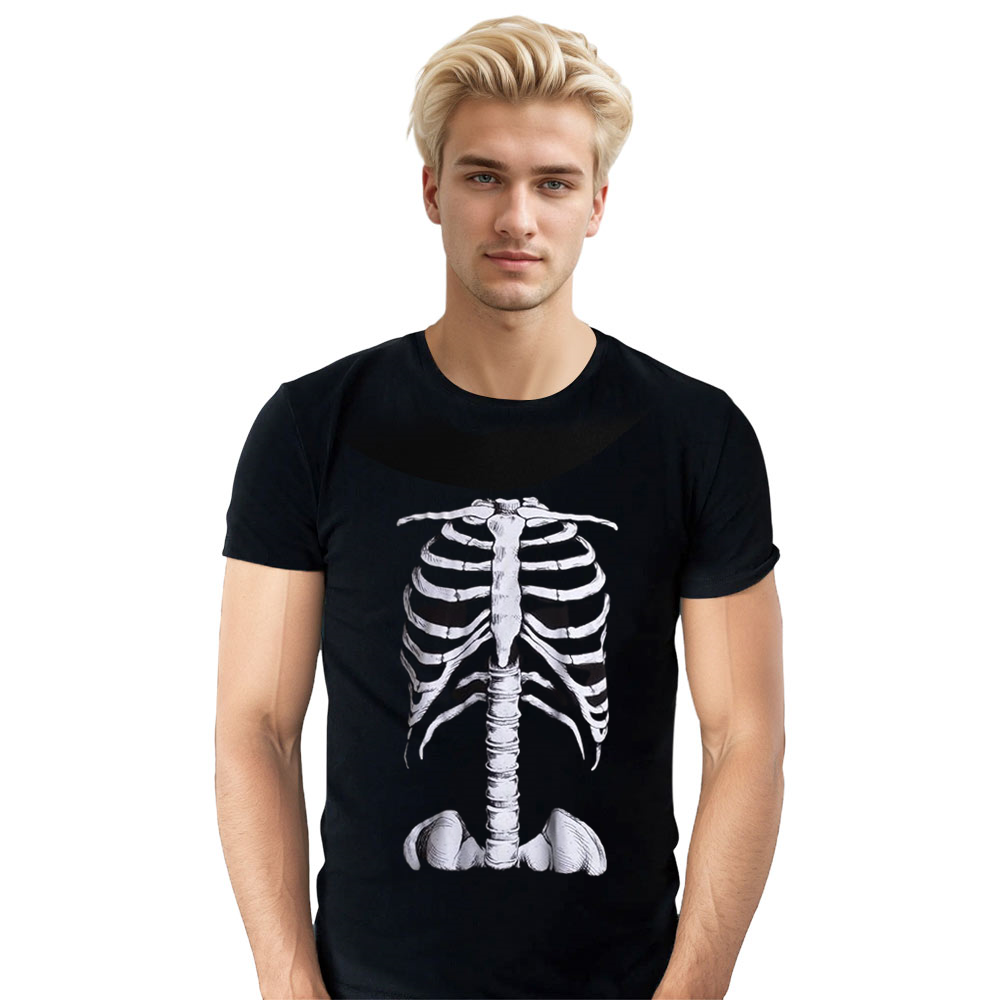 Adult Unisex Skeleton Rib Cage Jumbo Halloween Black T-shirt Costume