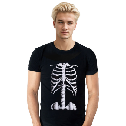 Adult Unisex Skeleton Rib Cage Jumbo Halloween Black T-shirt Costume