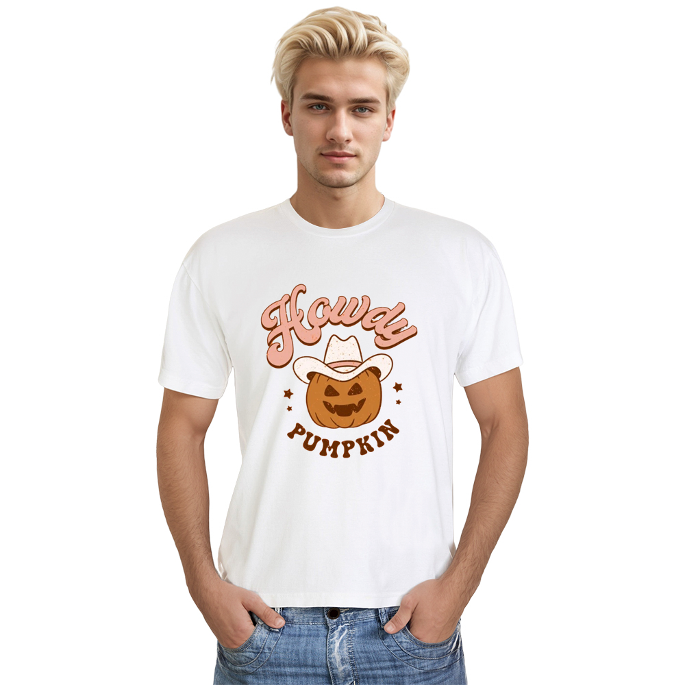 Adult Unisex Halloween Pumpkin Howdy White T-shirt Costume