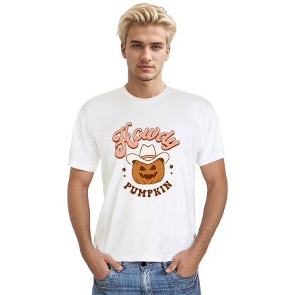 Adult Unisex Halloween Pumpkin Howdy White T-shirt Costume