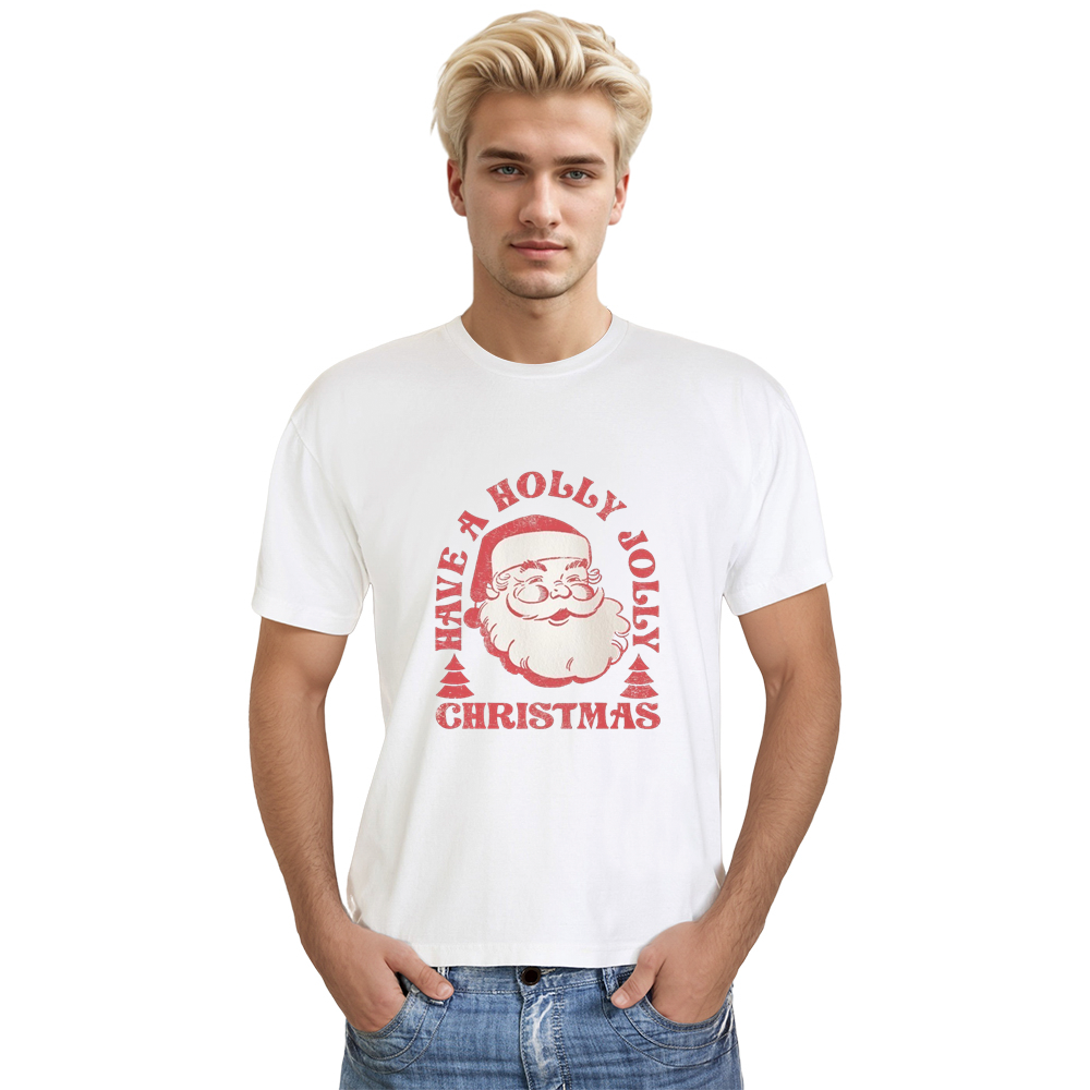Adult Unisex Vintage Santa Graphic Christmas Festival White T-shirt