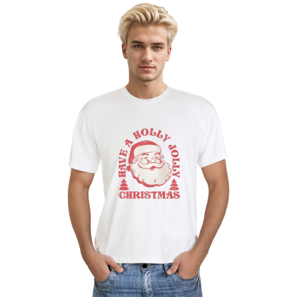Adult Unisex Vintage Santa Graphic Christmas Festival White T-shirt