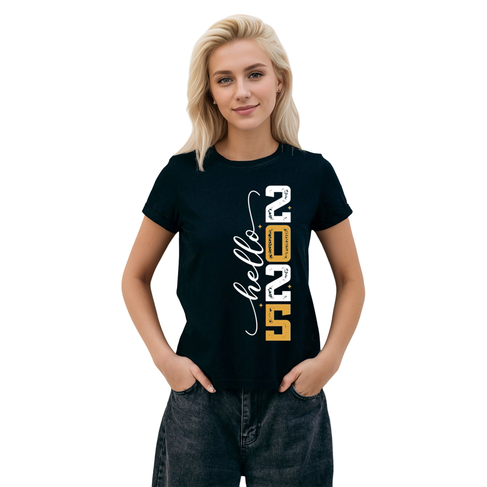 Adult Unisex Hello 2025 New Year Black Festival T-shirt