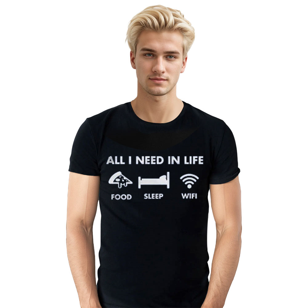 Adult Unisex I Need In Life Food Sleep WiFi Black T-shirt Costume