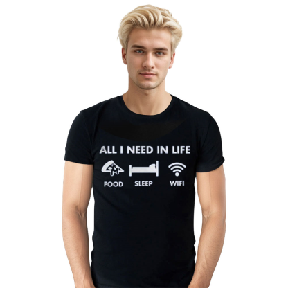 Adult Unisex I Need In Life Food Sleep WiFi Black T-shirt Costume
