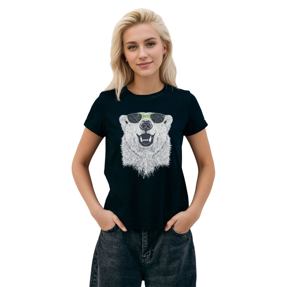 Adult Unisex Crazy Polar Bear Wild Animals Black T-shirt Costume