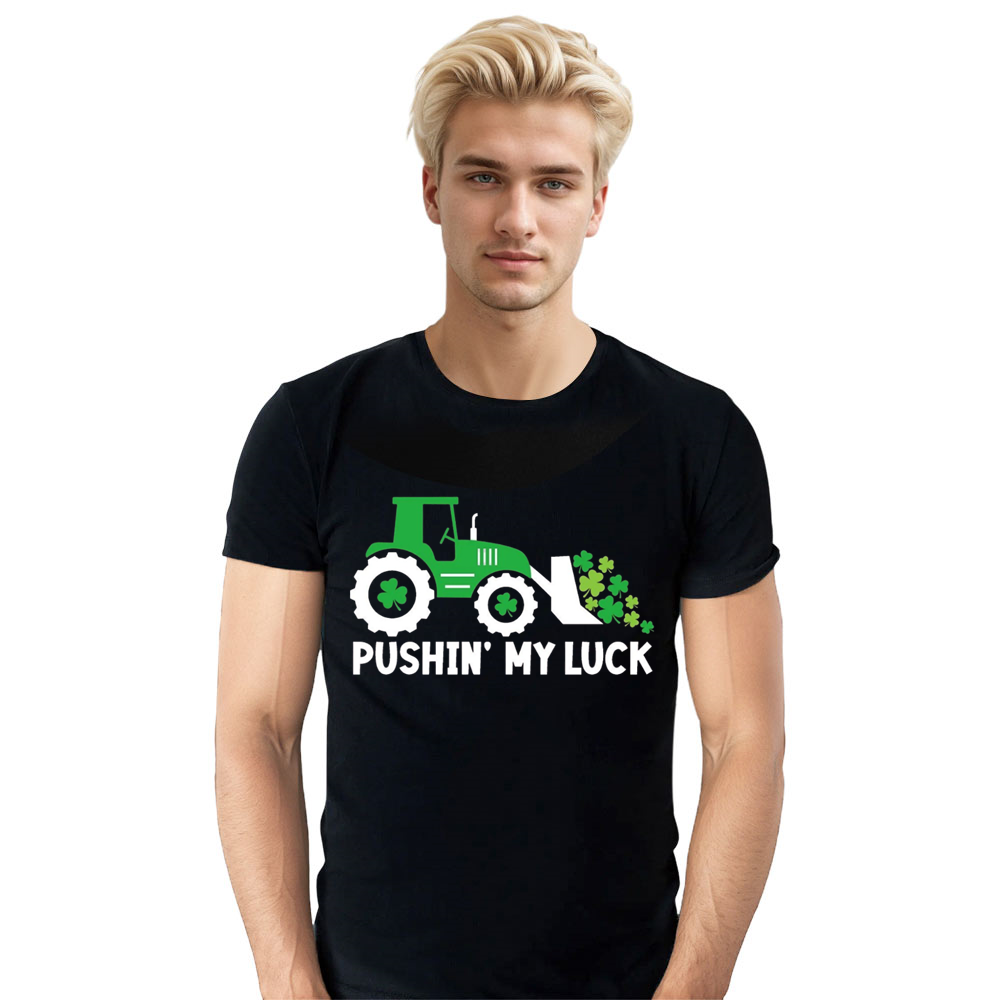 Adult Unisex St. Patrick's Day Tractor Black T-shirt