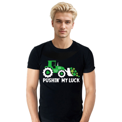 Adult Unisex St. Patrick's Day Tractor Black T-shirt