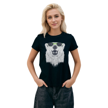 Adult Unisex Crazy Polar Bear Wild Animals Black T-shirt Costume