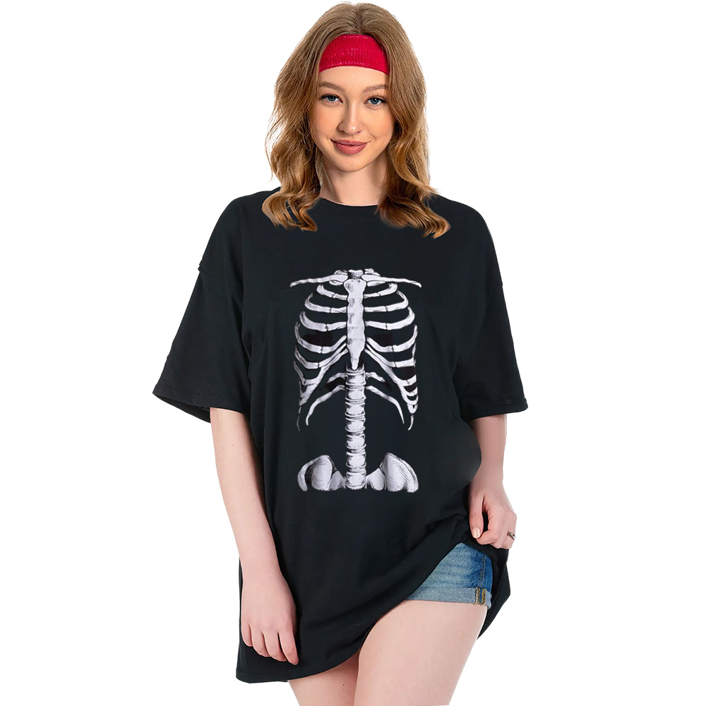 Adult Unisex Skeleton Rib Cage Jumbo Halloween Black T-shirt Costume