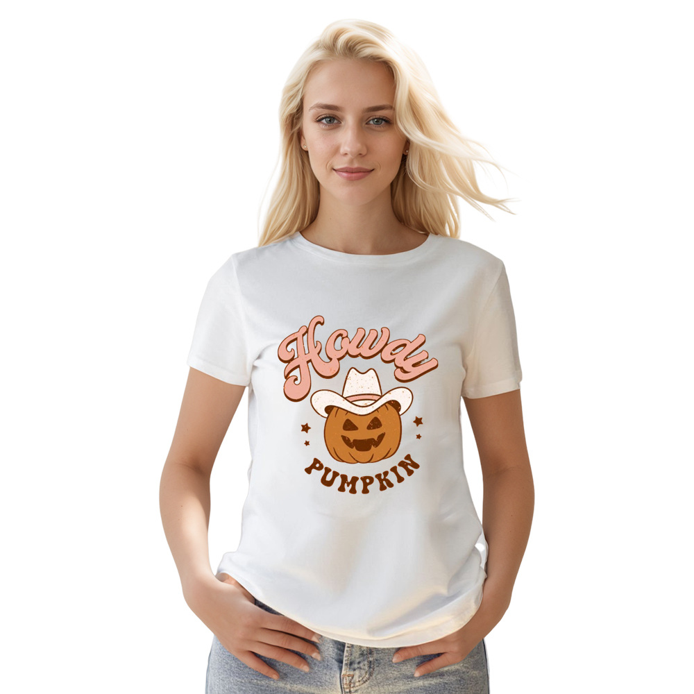 Adult Unisex Halloween Pumpkin Howdy White T-shirt Costume