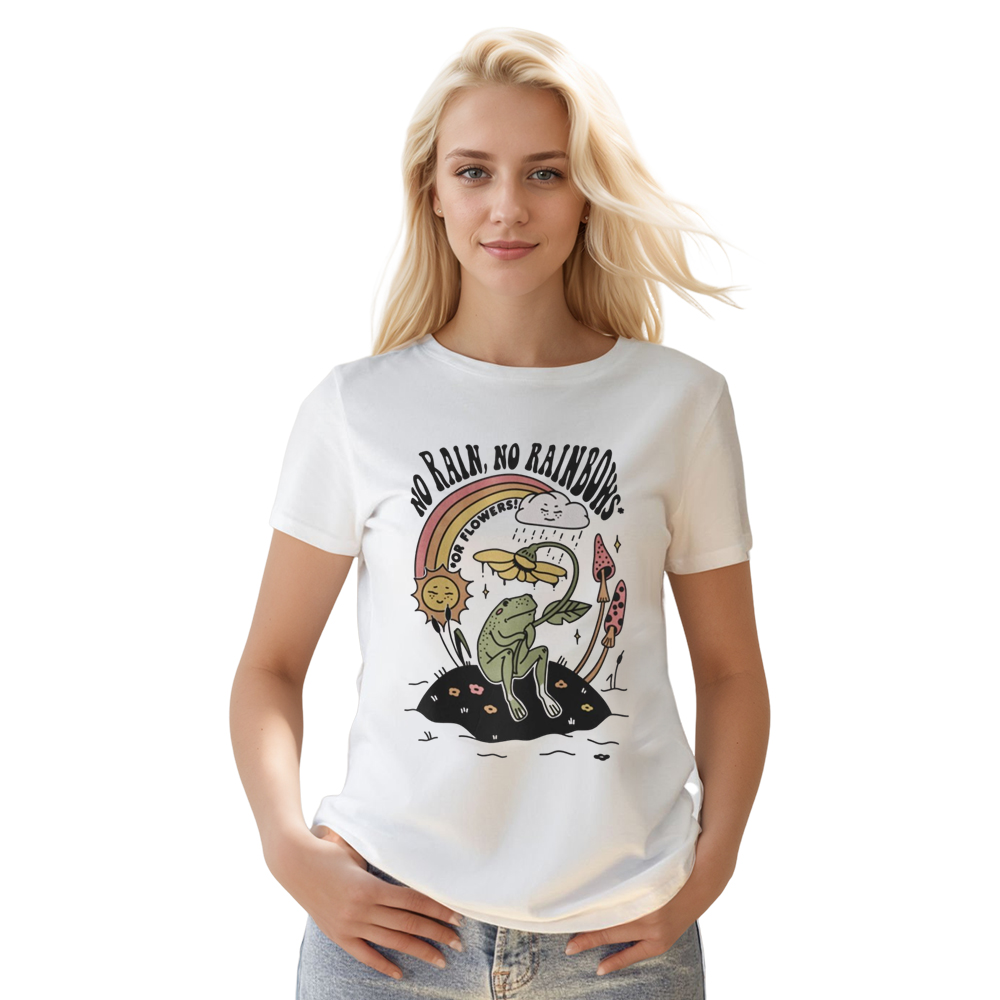 Adult Unisex No Rain No Rainbows Frog Animals Lover White T-shirt Costume