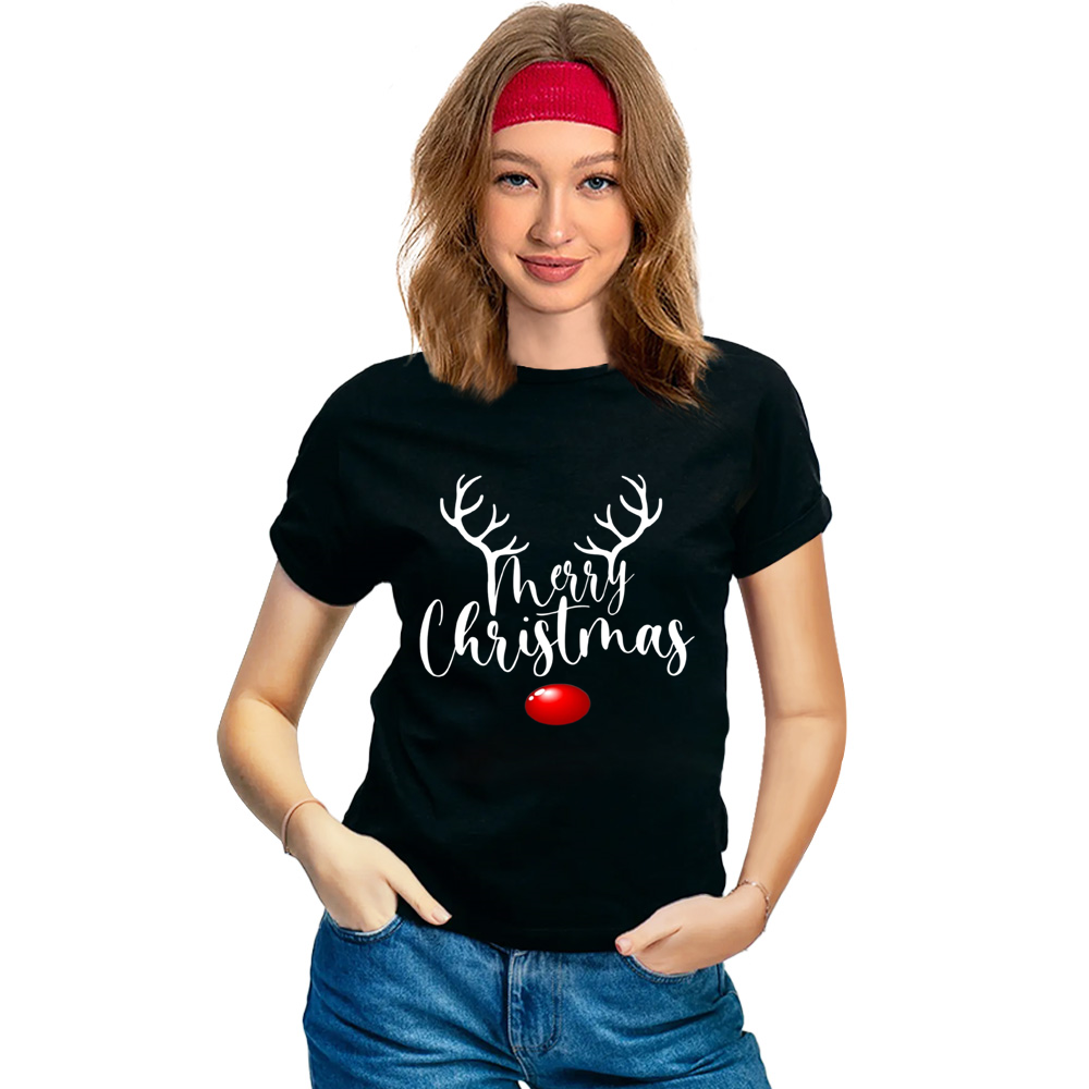 Adult Unisex Xmas Merry Christmas Antler Festival Black T-shirt Costume