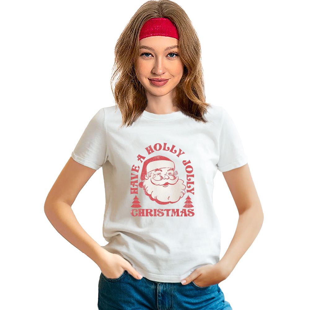 Adult Unisex Vintage Santa Graphic Christmas Festival White T-shirt