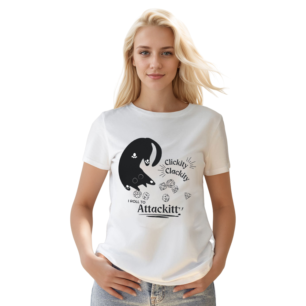 Adult Unisex White Funny Cat Lover Dice Pet Lover T-shirt