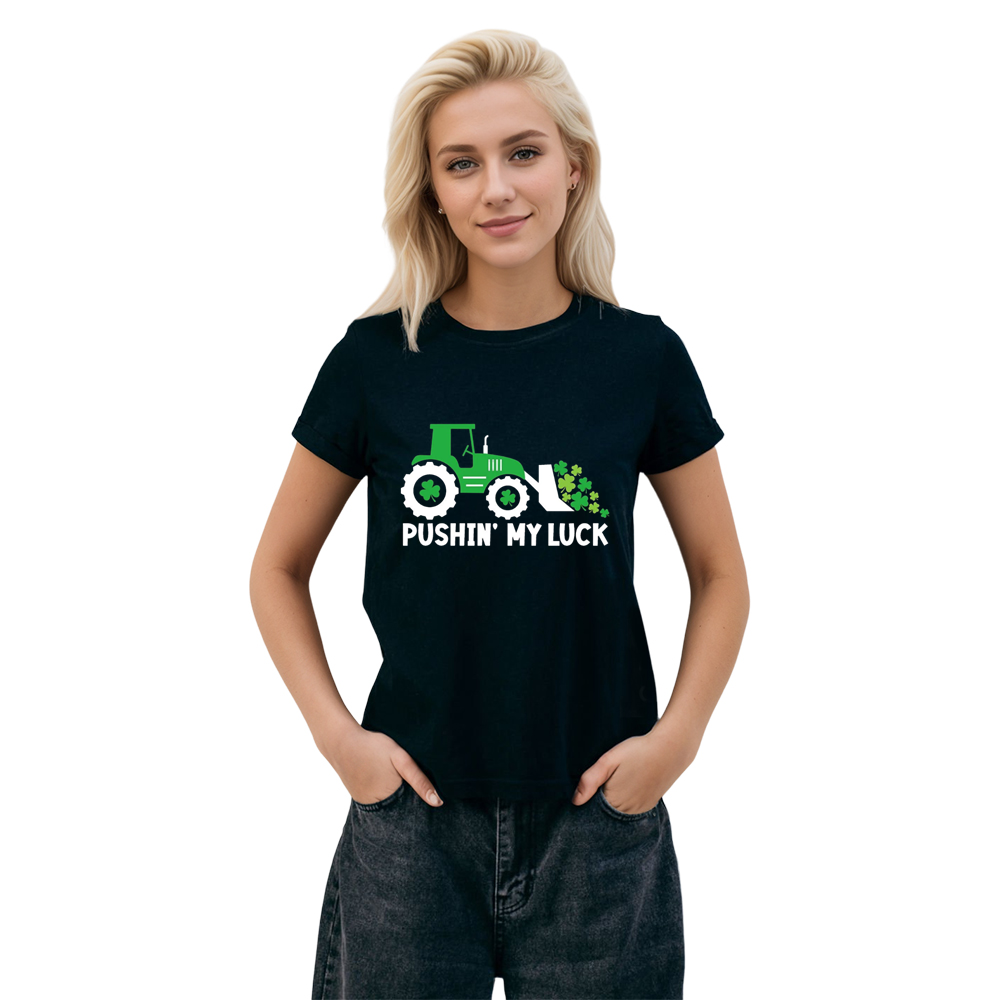 Adult Unisex St. Patrick's Day Tractor Black T-shirt